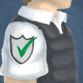 Ilustração de um vigilante mostrando o símbolo da categoria no braço